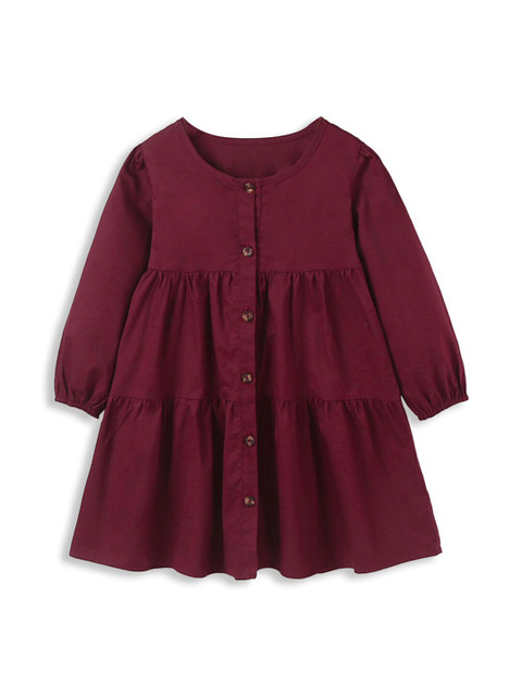 

Hopscotch Girl Maroon Solid Tiered A-Line Dress