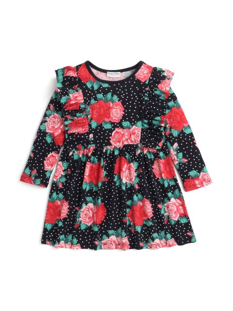 

Hopscotch Girls Black & Red Floral A-Line Dress