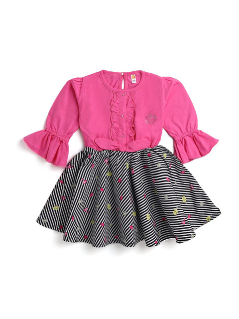 

Hopscotch Girls Black & Pink Striped Cotton Dress