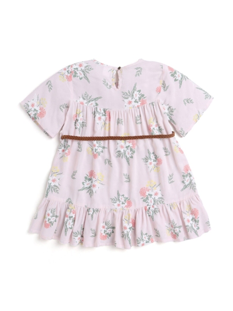

Hopscotch Girls Pink Floral Printed A-Line Cotton Dress