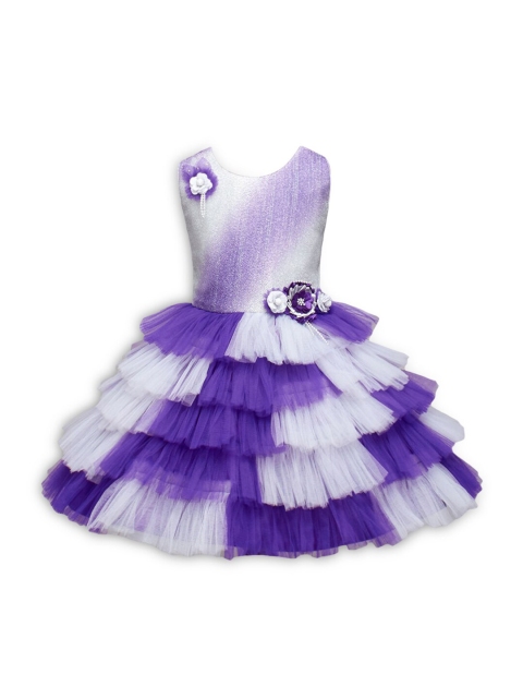 

Hopscotch Girls Purple & White Layered Ruffled Fit & Flare Dress