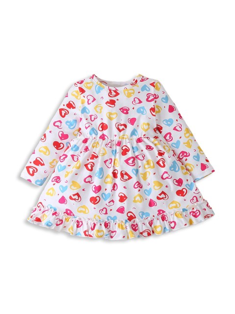 

Hopscotch Girls White & Pink Printed Fit & Flare Dress