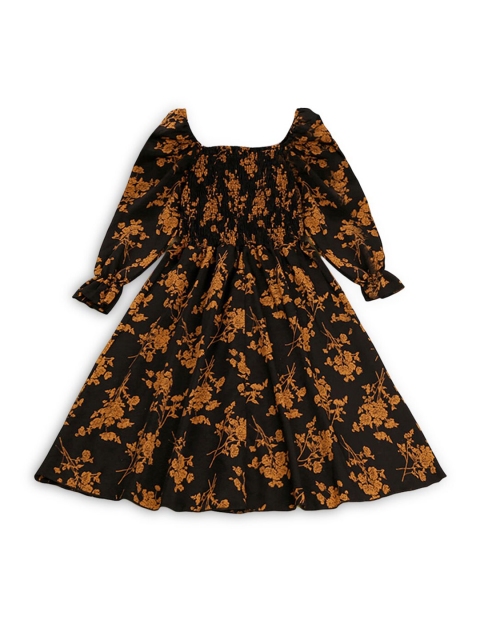 

Hopscotch Girls Yellow & Black Floral Printed Casual Dress