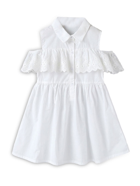 

Hopscotch Girls White Solid Cold shoulder Empire Dress