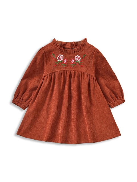 

Hopscotch Girls Maroon Floral Embroidered Dress