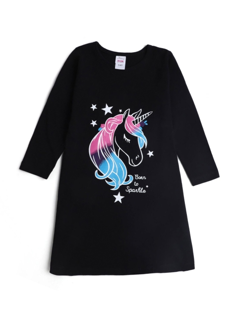 

Hopscotch Girls Black Printed Cotton T-shirt Dress