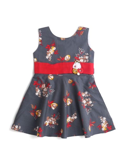 

Hopscotch Girls Grey & Red Floral Fit & Flare Cotton Dress