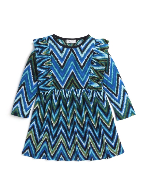 

Hopscotch Girls Blue & Black Printed Dress