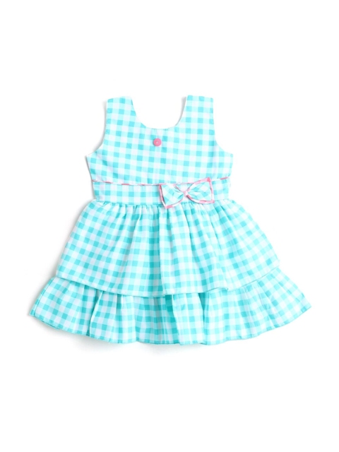

Hopscotch Girls Blue & White Checked Layered Cotton Fit & Flare Dress