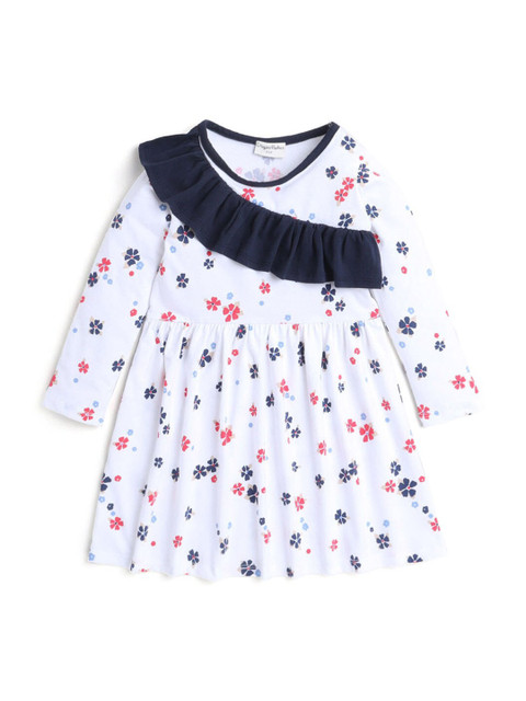 

Hopscotch Girls White & Blue Floral Full Sleeves Empire Dress