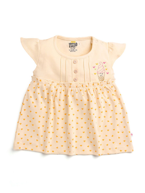 

Hopscotch Girls Beige & Yellow Printed Cotton Fit & Flare Dress