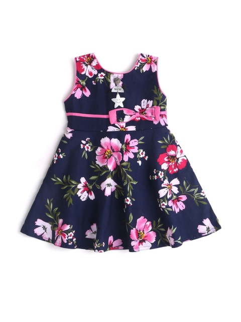 

Hopscotch Girls Navy Blue Tropical Sleeveless Fit and Flare Dress