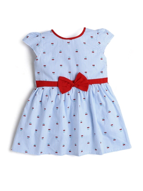 

Hopscotch Girls Blue Striped Cotton A-Line Dress