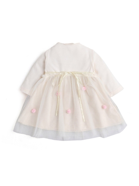 

Hopscotch Girls Beige & Pink Floral Embellished Cotton Fit & Flare Dress