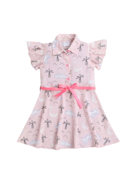 

Hopscotch Girls Pink Printed Cotton A-Line Dress