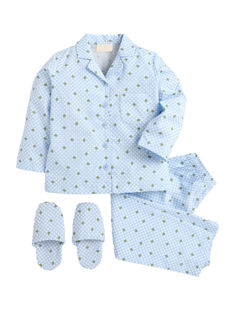 

Hopscotch Girls Blue & White Printed Cotton Night suit