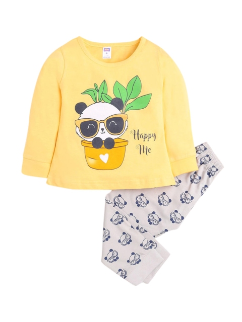 

Hopscotch Girls Yellow & Grey Printed Night suit