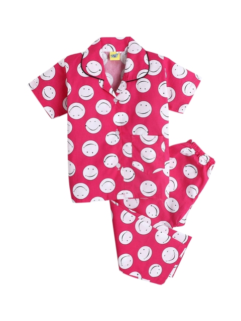 

Hopscotch Girls Fuchsia Printed Pure Cotton Night Suit