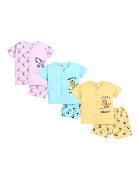 

Hopscotch Girls Infant Pack of 3 Pink & Yellow Printed Night Suits, Blue