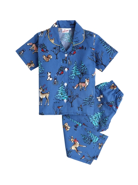 

Hopscotch Boys Blue Printed Night suit