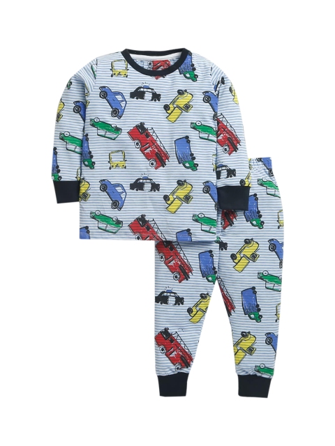 

Hopscotch Boys Blue & Yellow Printed Cotton T-shirt with Trousers