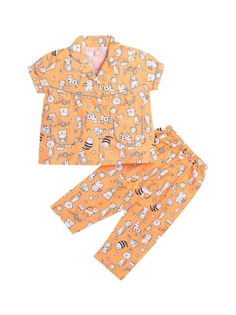

Hopscotch Girls Orange & White Printed Night suit