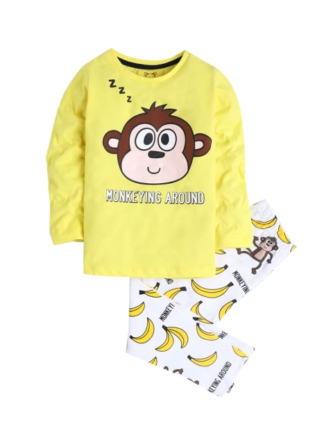 

Hopscotch Boys White & Yellow Printed Night suit