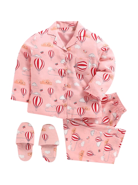 

Hopscotch Girls Peach-Coloured Printed Night suit