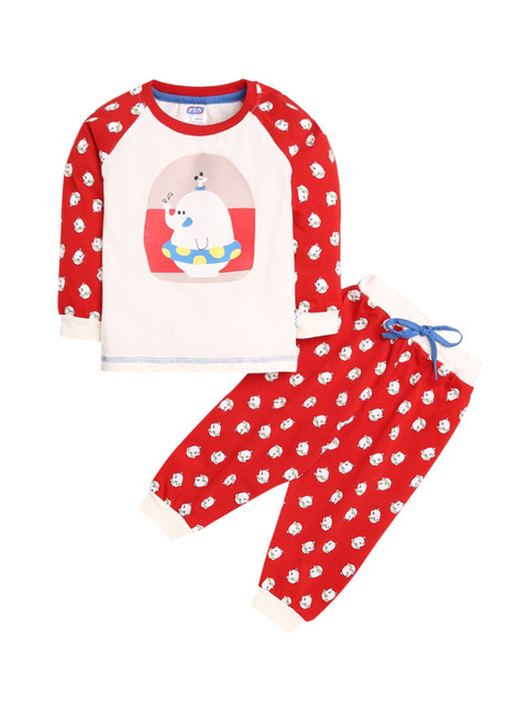 

Hopscotch Boys Red Printed Night suit