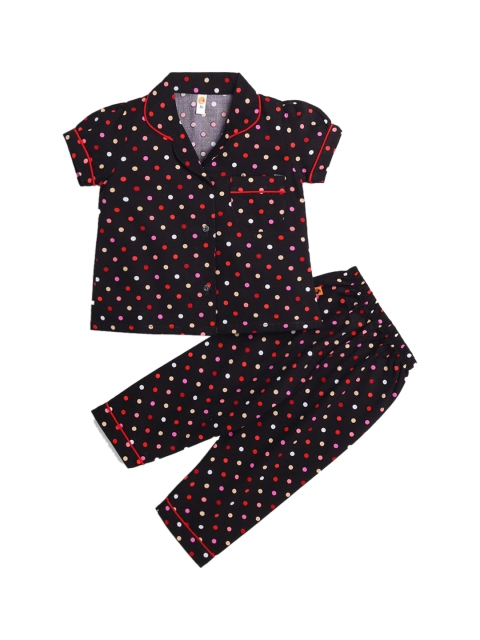 

Hopscotch Girls Black & Red Printed Night suit