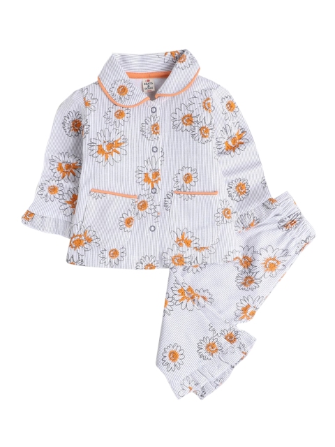 

Hopscotch Girls Orange & Grey Floral Printed Sleepsuit