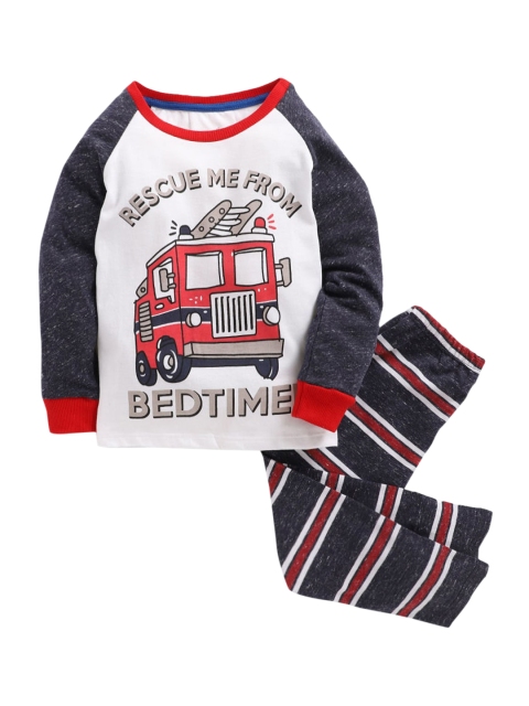 

Hopscotch Boys Blue & White Printed Pure Cotton Night suit