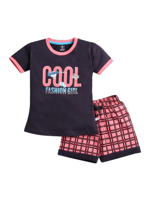 

Hopscotch Girls Blue Printed Night suit