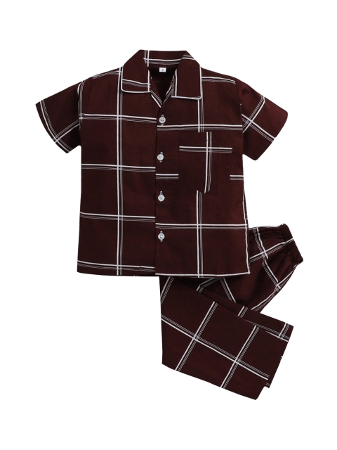 

Hopscotch Girls Brown & White Printed Cotton Night suit