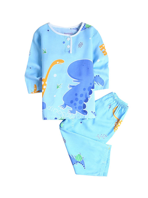 

Hopscotch Boys Blue Printed Cotton Sleepsuit