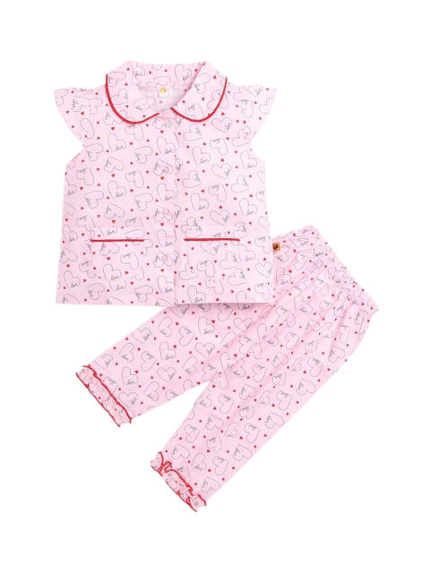 

Hopscotch Girls Peach-Coloured & Red Printed Cotton Night suit