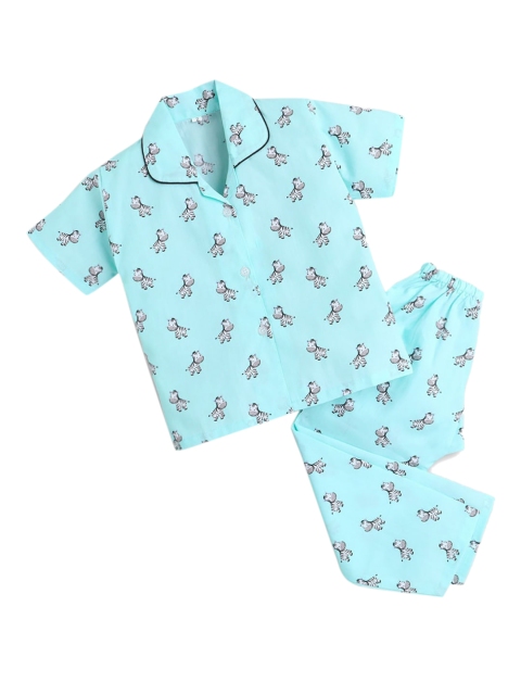 

Hopscotch Girls Green & Black Printed Night suit