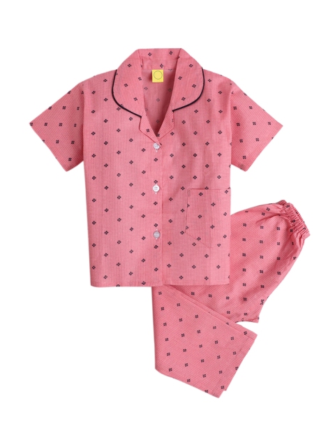 

Hopscotch Pink Printed Cotton Nightsuits