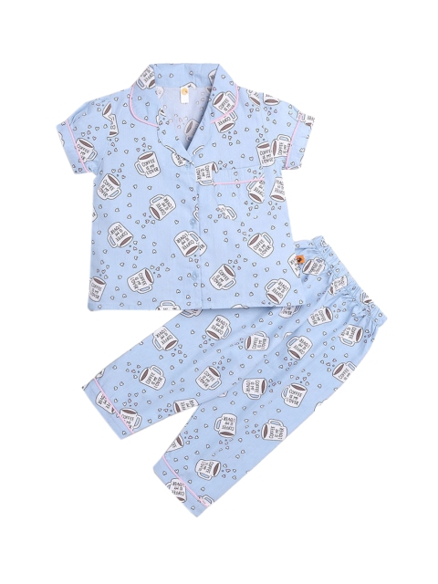 

Hopscotch Girls Blue & White Printed Sleepwear Suit