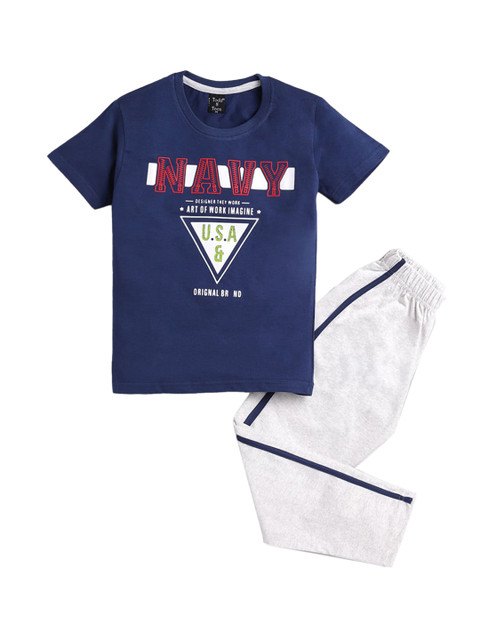 

Hopscotch Boys Blue & White Printed Pure Cotton Night suit