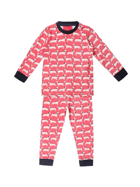 

Hopscotch Girls Pink & White Printed Night suit