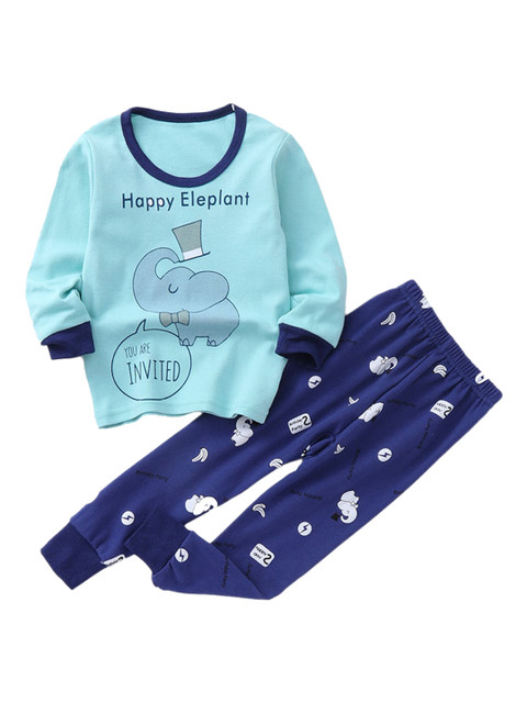 

Hopscotch Girls Blue & White Printed Night suit