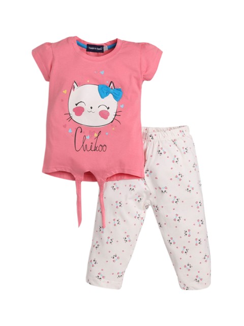 

Hopscotch Girls Pink & White Printed Night suit