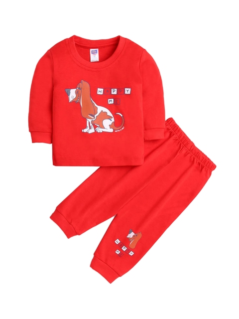 

Hopscotch Boys Red Printed Cotton Sleepsuit