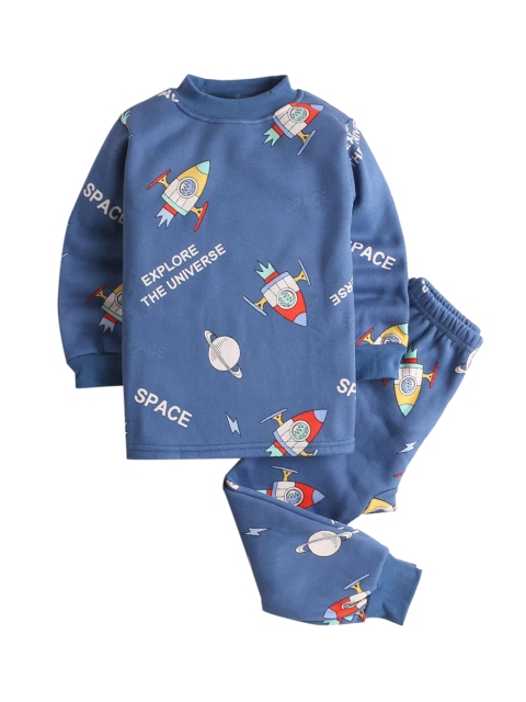 

Hopscotch Boys Blue & White Printed Night suit