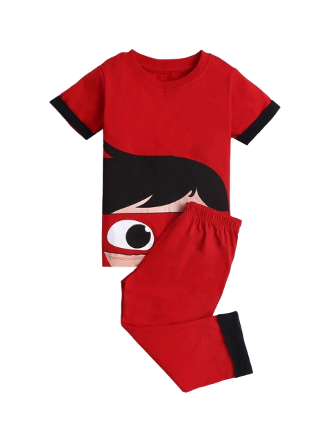 

Hopscotch Boys Red & Black Printed Night suit