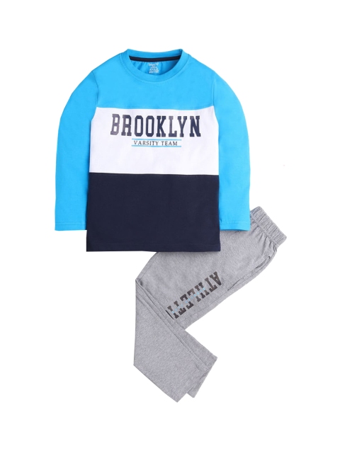 

Hopscotch Boys Blue & Grey Printed Cotton Night suit
