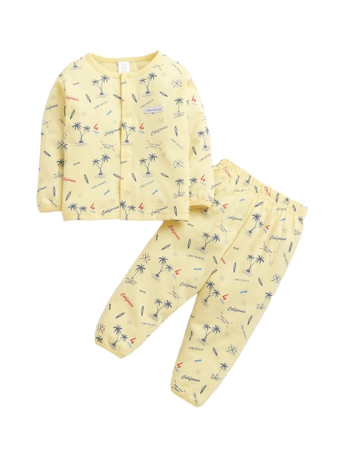 

Hopscotch Boys Yellow & Blue Printed Cotton Night suit