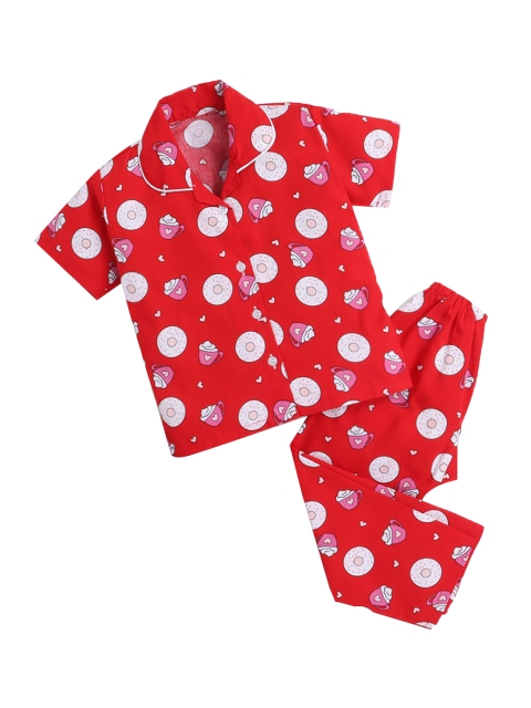 

Hopscotch Girls Red & White Printed Night suit