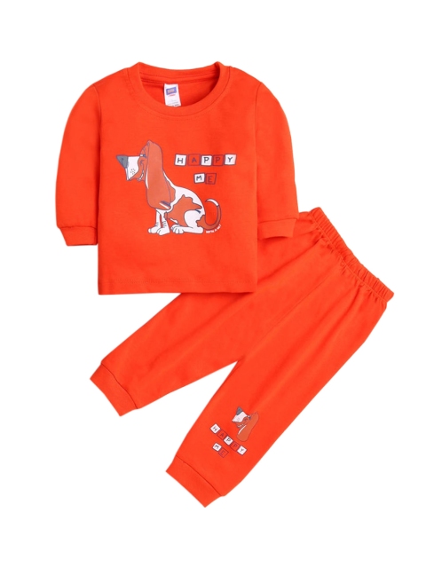 

Hopscotch Boys Orange & White Printed Night suit